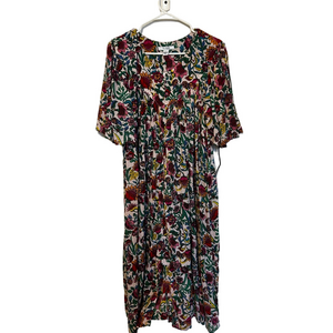 🐞GO Softly patio Zip-front Floral Maxi Dress in Pink and Green size L GUC